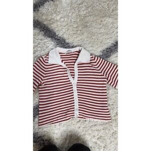 Abercrombie & Fitch Red & Cream Striped Knit Cardigan Top Women's Size M Cropped